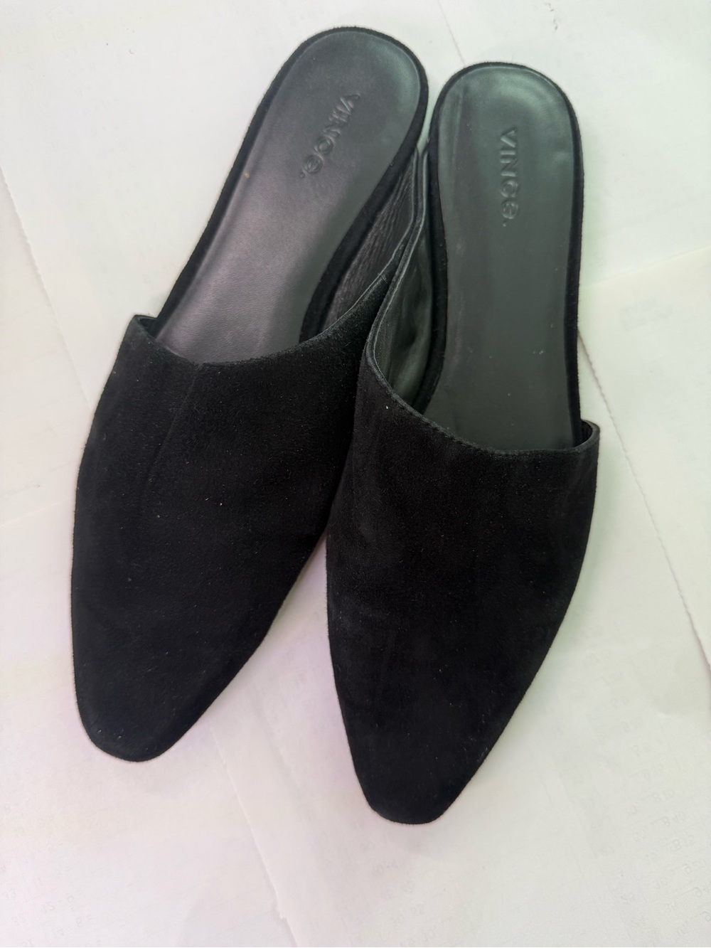 Vince Black Suede Pointed Slip-On Mules